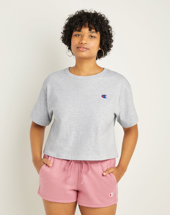 Champion Womens T-Shirt NZ - Heritage Cropped C Logo Grey ( 2179-KNROL )